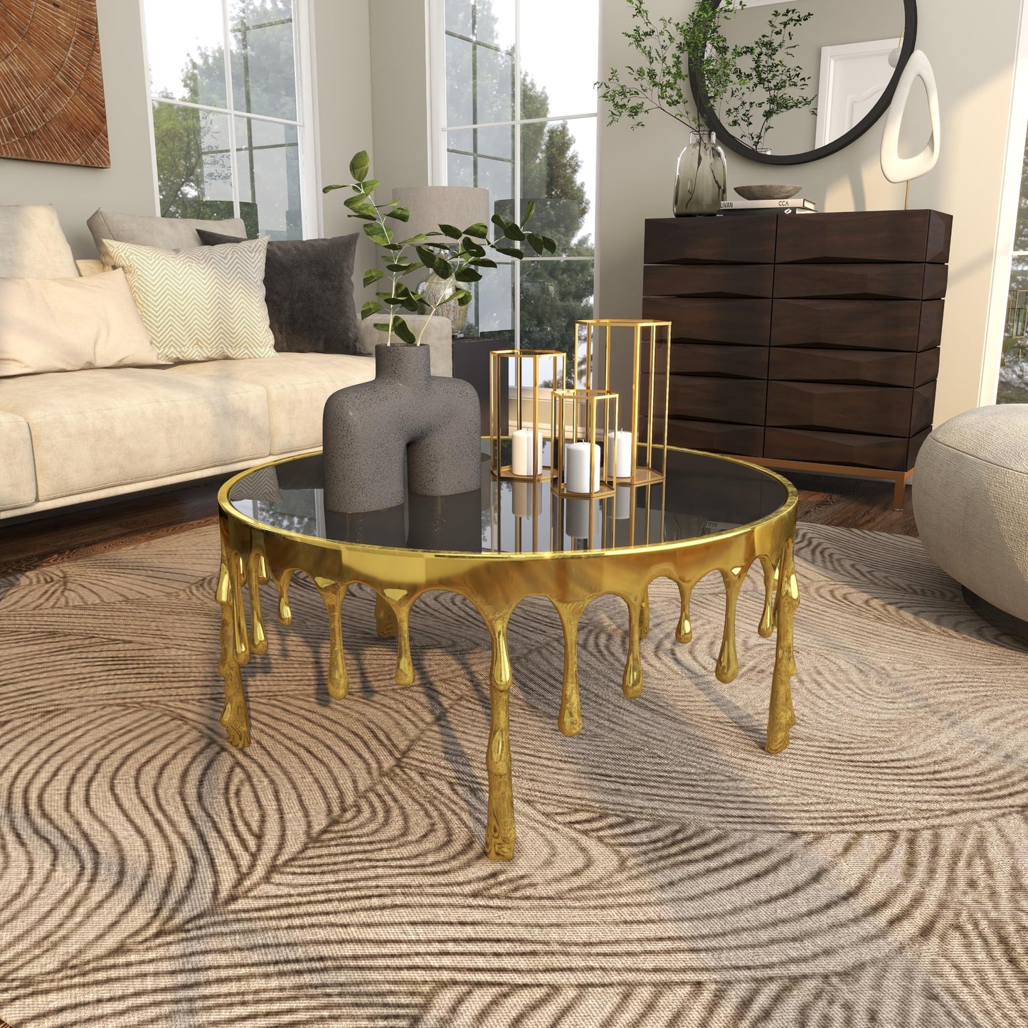 Deco 79 Coffee, Center Table 36" x 36" x 16", Gold EK HOME FURNITURE