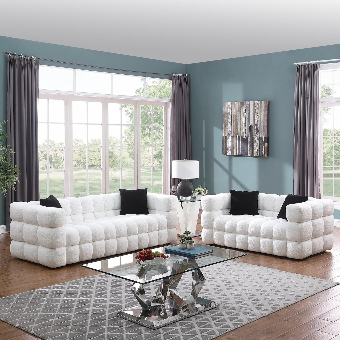 Extra Deep Seats, Modern L-Shape Couch, Marshmallow Tufted Sofa Bed EK HOME FURNITURE