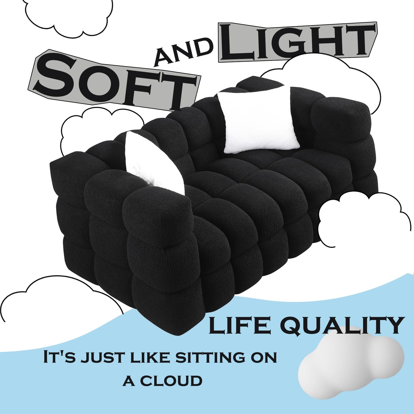 Extra Deep Seats, Modern L-Shape Couch, Marshmallow Tufted Sofa Bed EK HOME FURNITURE