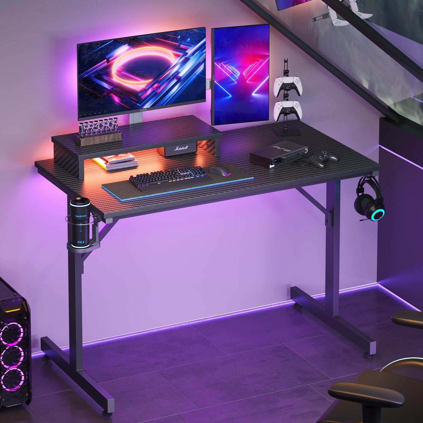 Gaming Desk with Monitor Stand, 42 inch LED with Cup Holder & Headset Hooks EK HOME FURNITURE