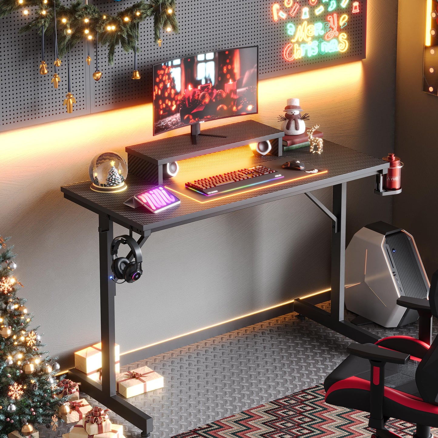 Gaming Desk with Monitor Stand, 42 inch LED with Cup Holder & Headset Hooks EK HOME FURNITURE