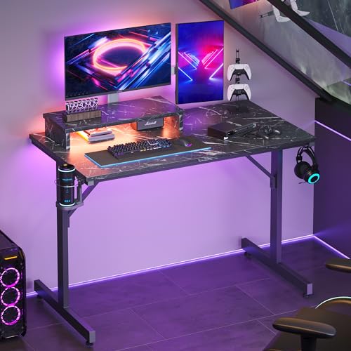 Gaming Desk with Monitor Stand, 42 inch LED with Cup Holder & Headset Hooks EK HOME FURNITURE