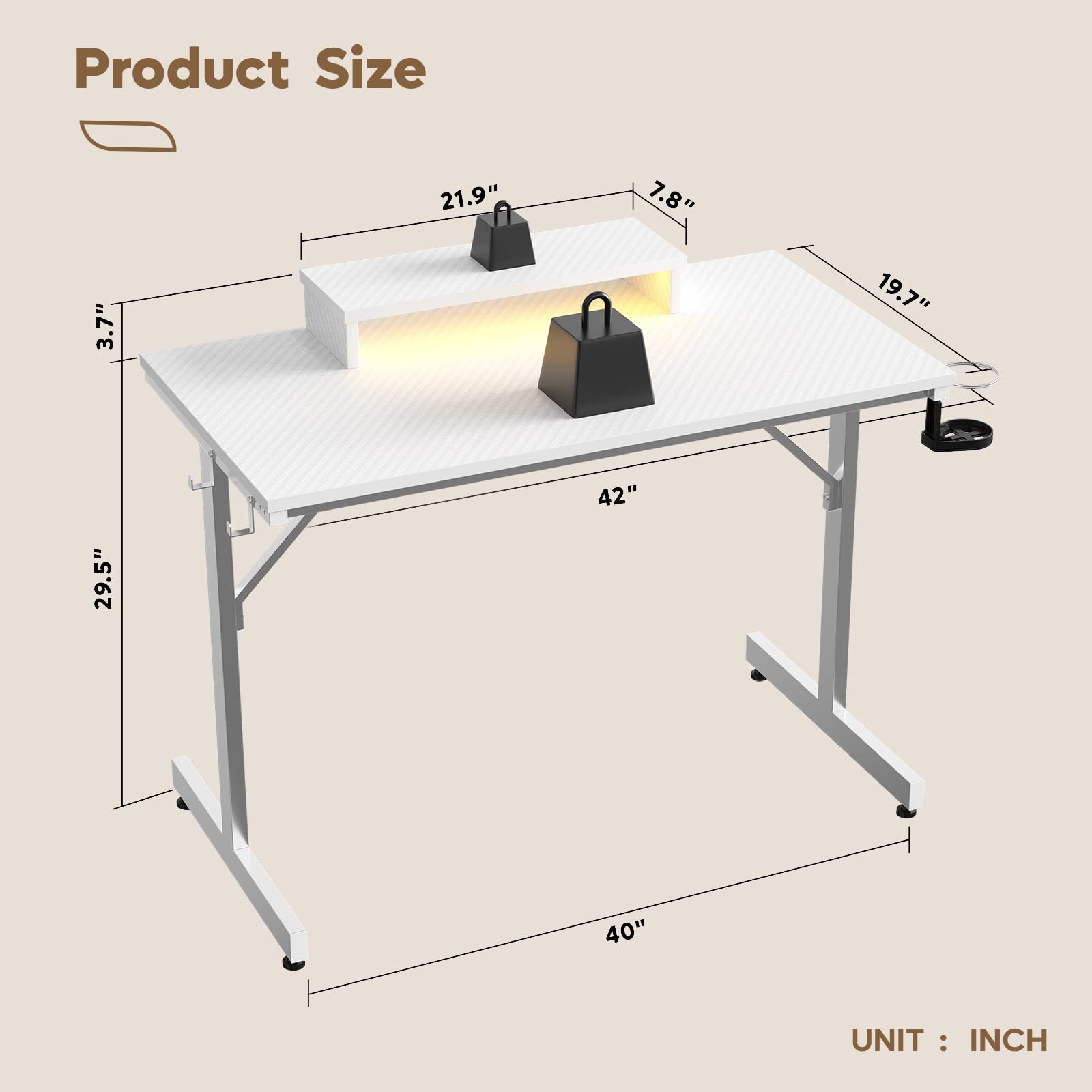 Gaming Desk with Monitor Stand, 42 inch LED with Cup Holder & Headset Hooks EK HOME FURNITURE