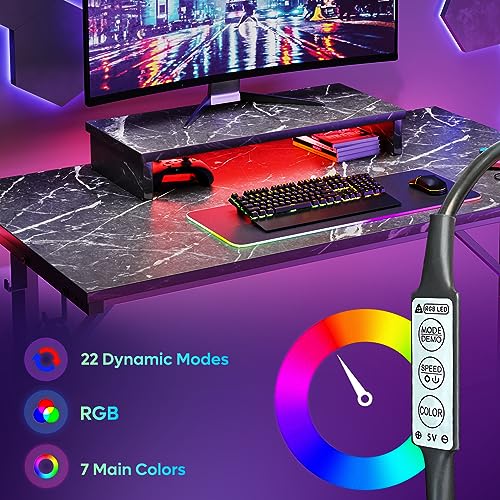 Gaming Desk with Monitor Stand, 42 inch LED with Cup Holder & Headset Hooks EK HOME FURNITURE