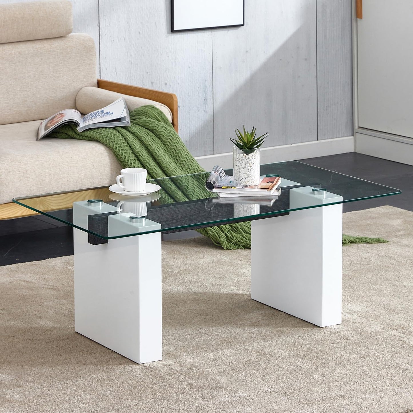 Glass Coffee Table with Marble Desktop, 3-Tier Circle Coffee Table EK HOME FURNITURE