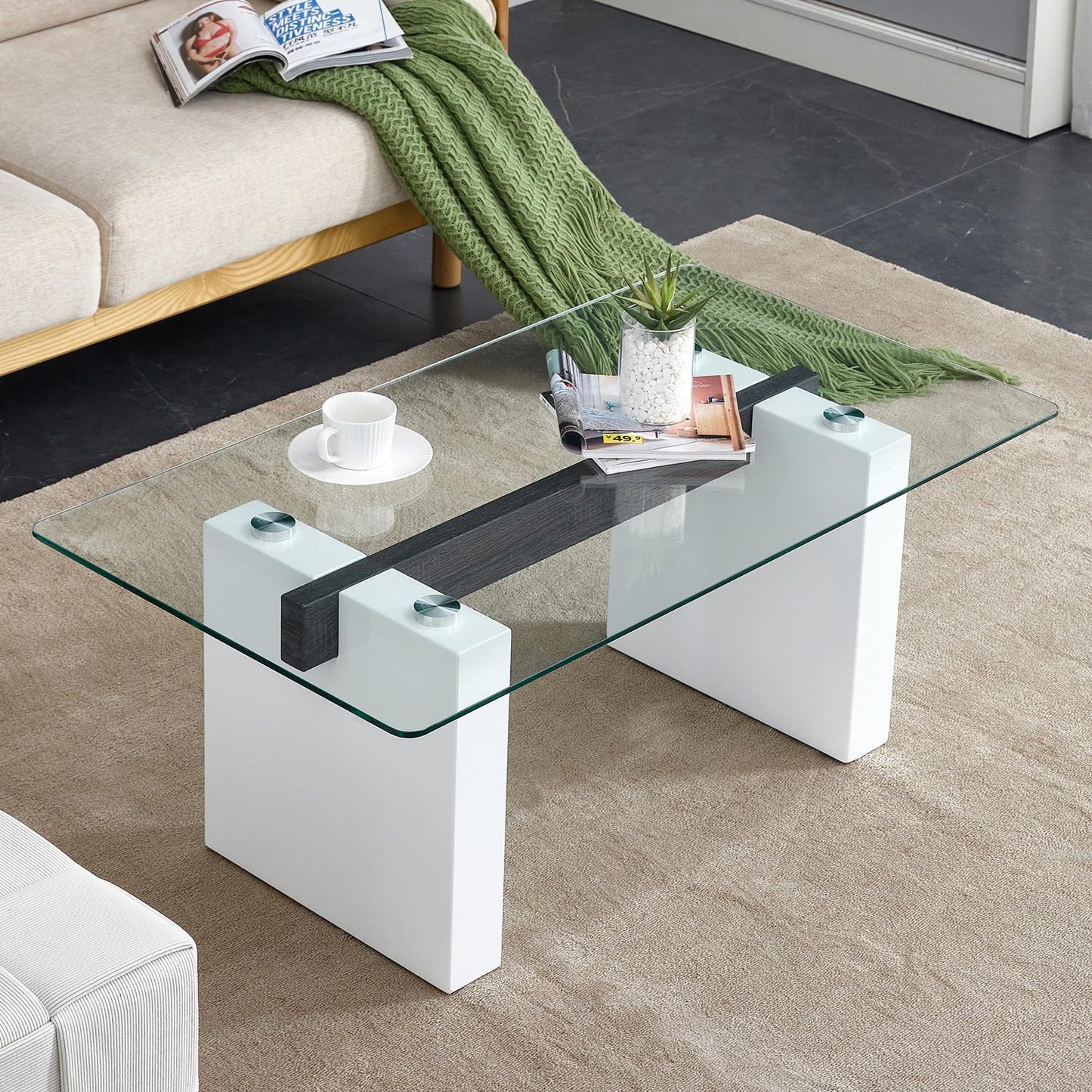 Glass Coffee Table with Marble Desktop, 3-Tier Circle Coffee Table EK HOME FURNITURE