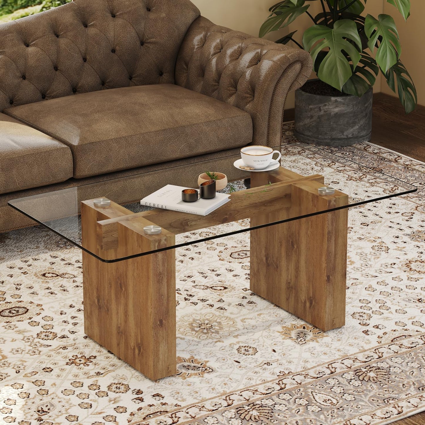 Glass Coffee Table with Marble Desktop, 3-Tier Circle Coffee Table EK HOME FURNITURE