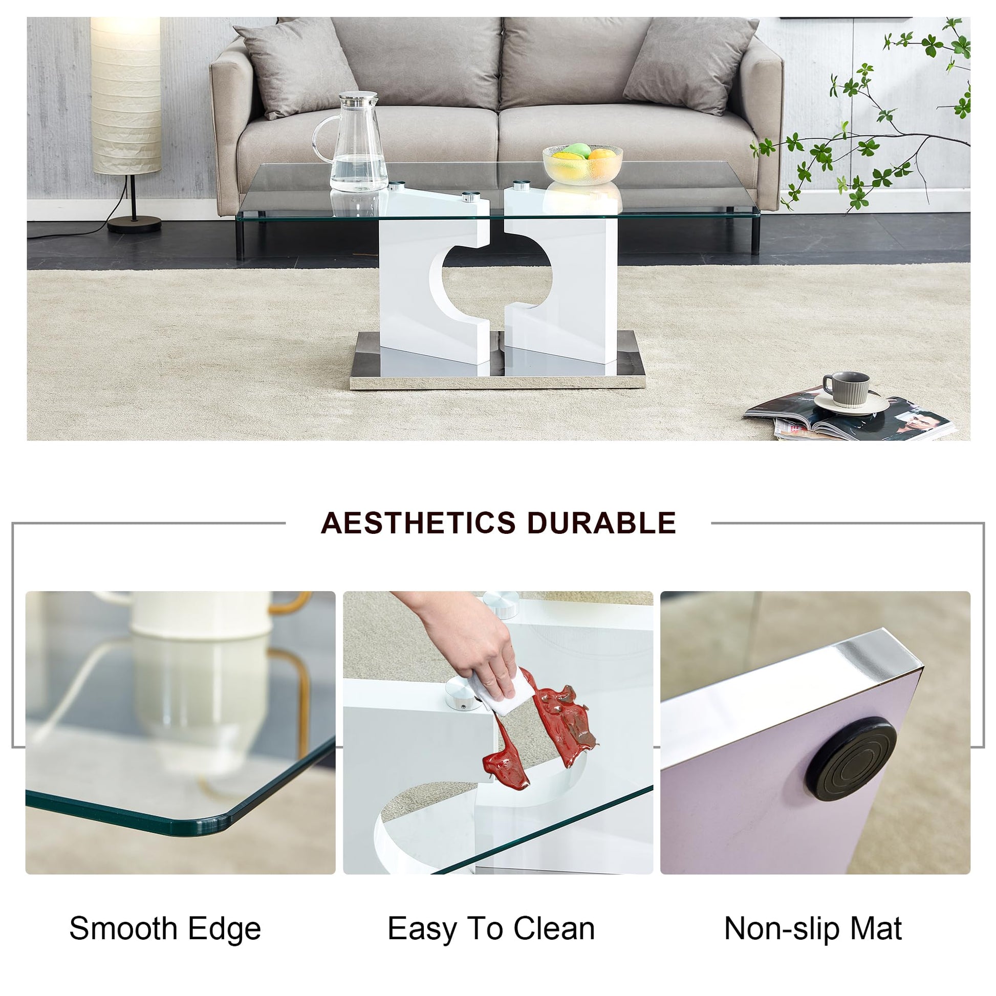 Glass Coffee Table with Marble Desktop, 3-Tier Circle Coffee Table EK HOME FURNITURE