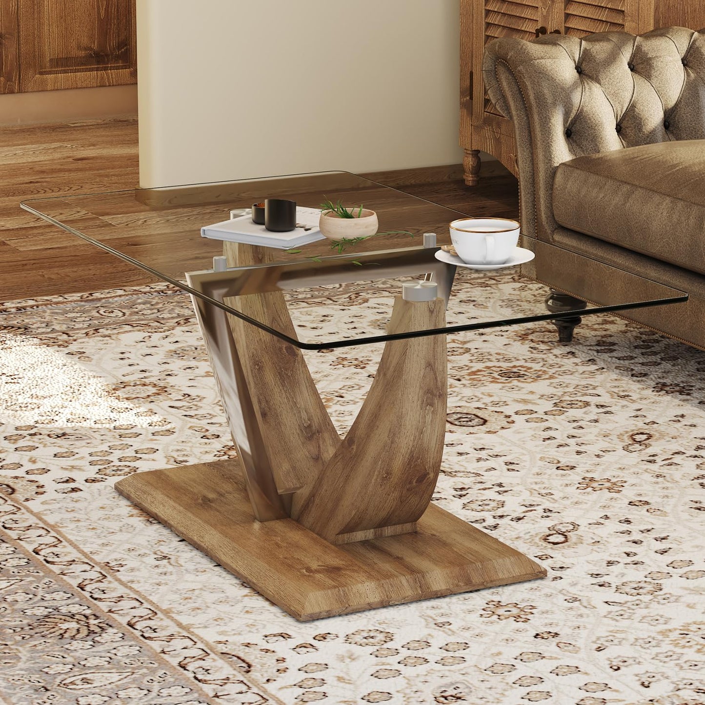 Glass Coffee Table with Marble Desktop, 3-Tier Circle Coffee Table EK HOME FURNITURE