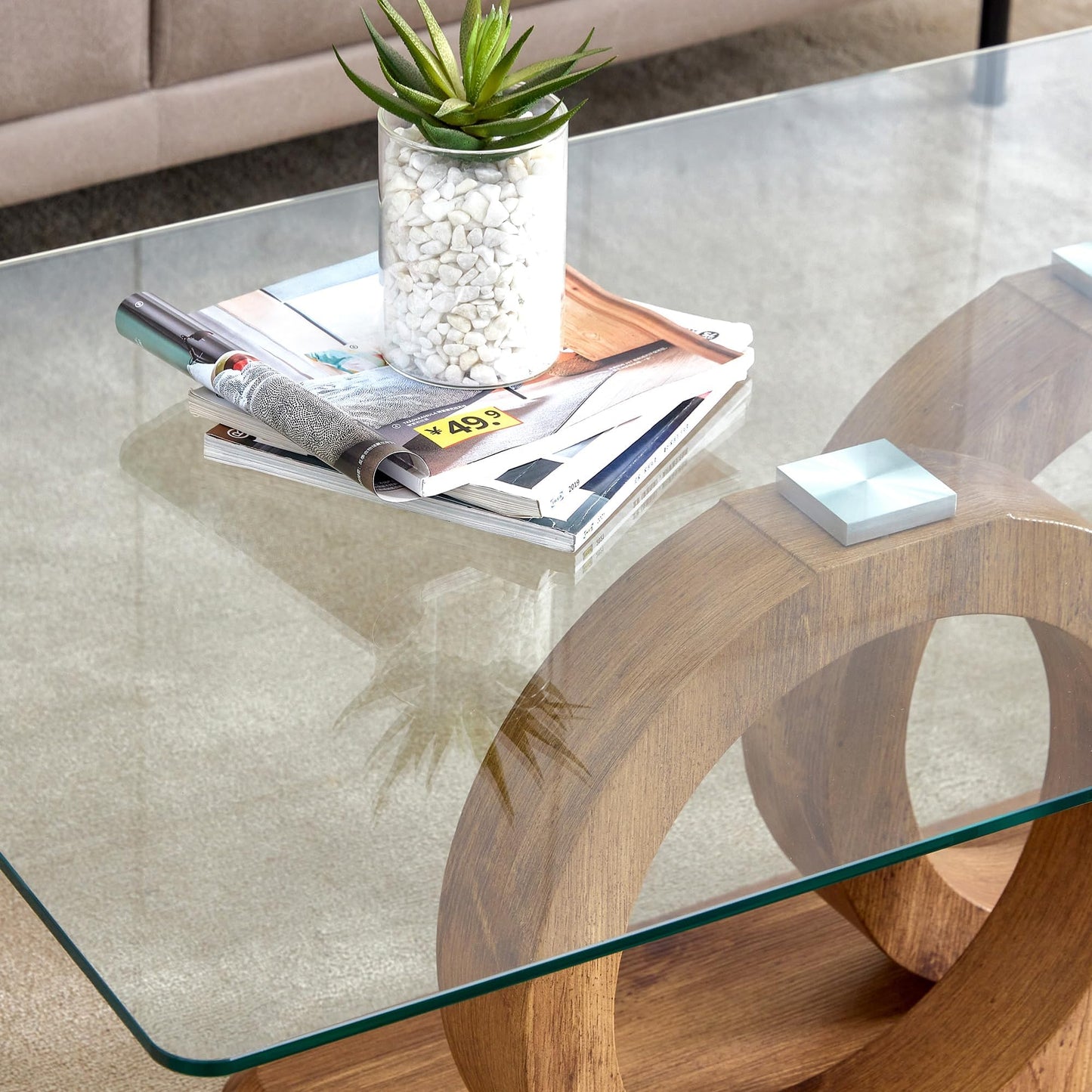 Glass Coffee Table with Marble Desktop, 3-Tier Circle Coffee Table EK HOME FURNITURE