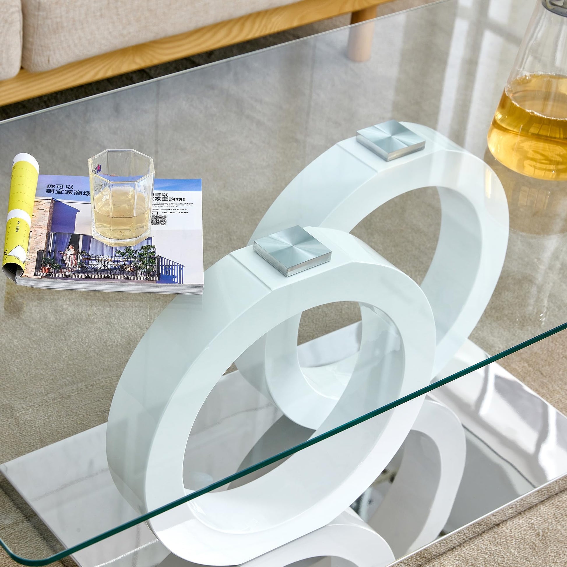 Glass Coffee Table with Marble Desktop, 3-Tier Circle Coffee Table EK HOME FURNITURE