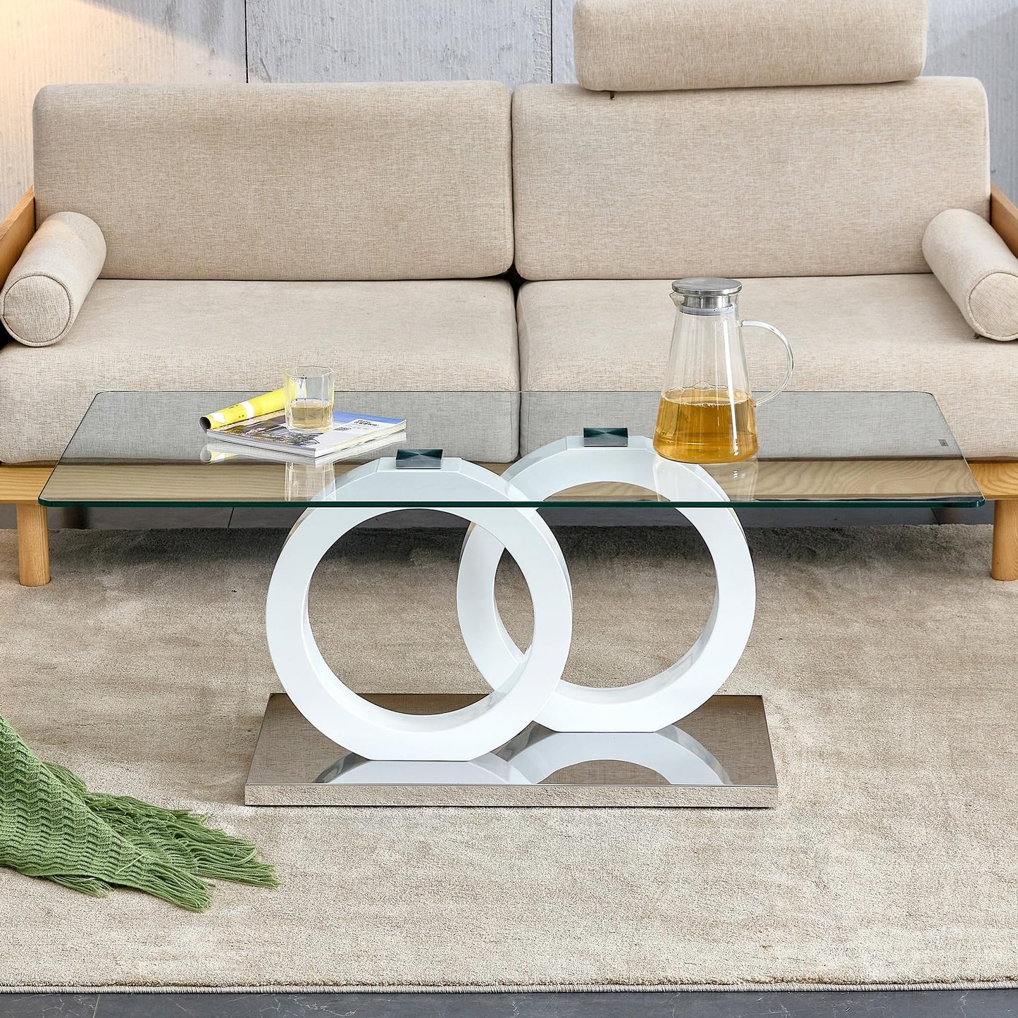 Glass Coffee Table with Marble Desktop, 3-Tier Circle Coffee Table EK HOME FURNITURE