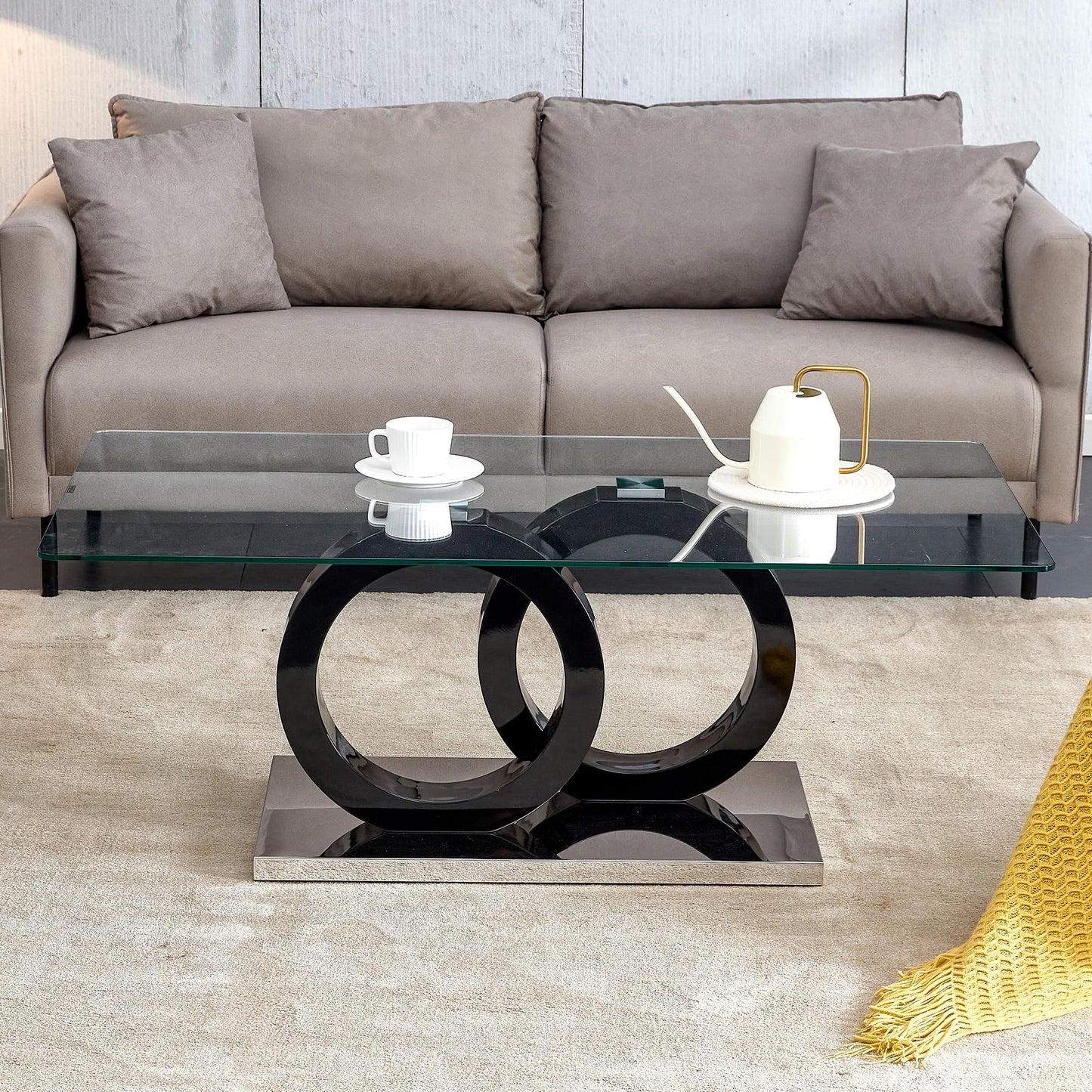 Glass Coffee Table with Marble Desktop, 3-Tier Circle Coffee Table EK HOME FURNITURE