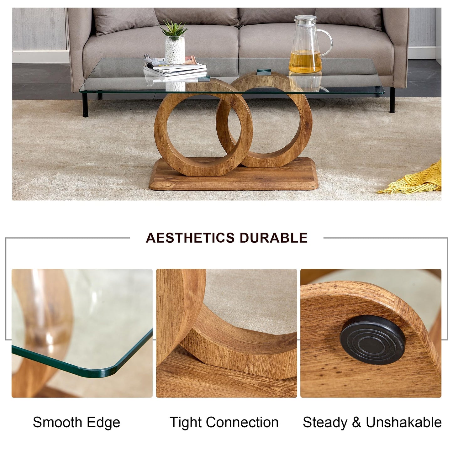 Glass Coffee Table with Marble Desktop, 3-Tier Circle Coffee Table EK HOME FURNITURE