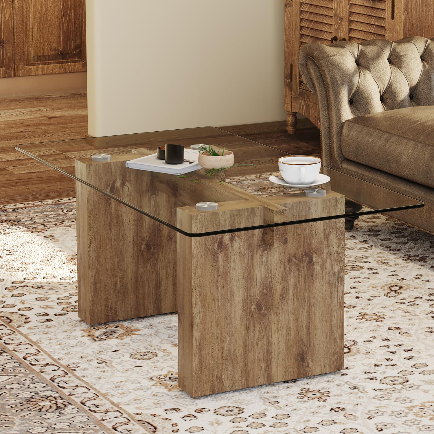 Glass Coffee Table with Marble Desktop, 3-Tier Circle Coffee Table EK HOME FURNITURE