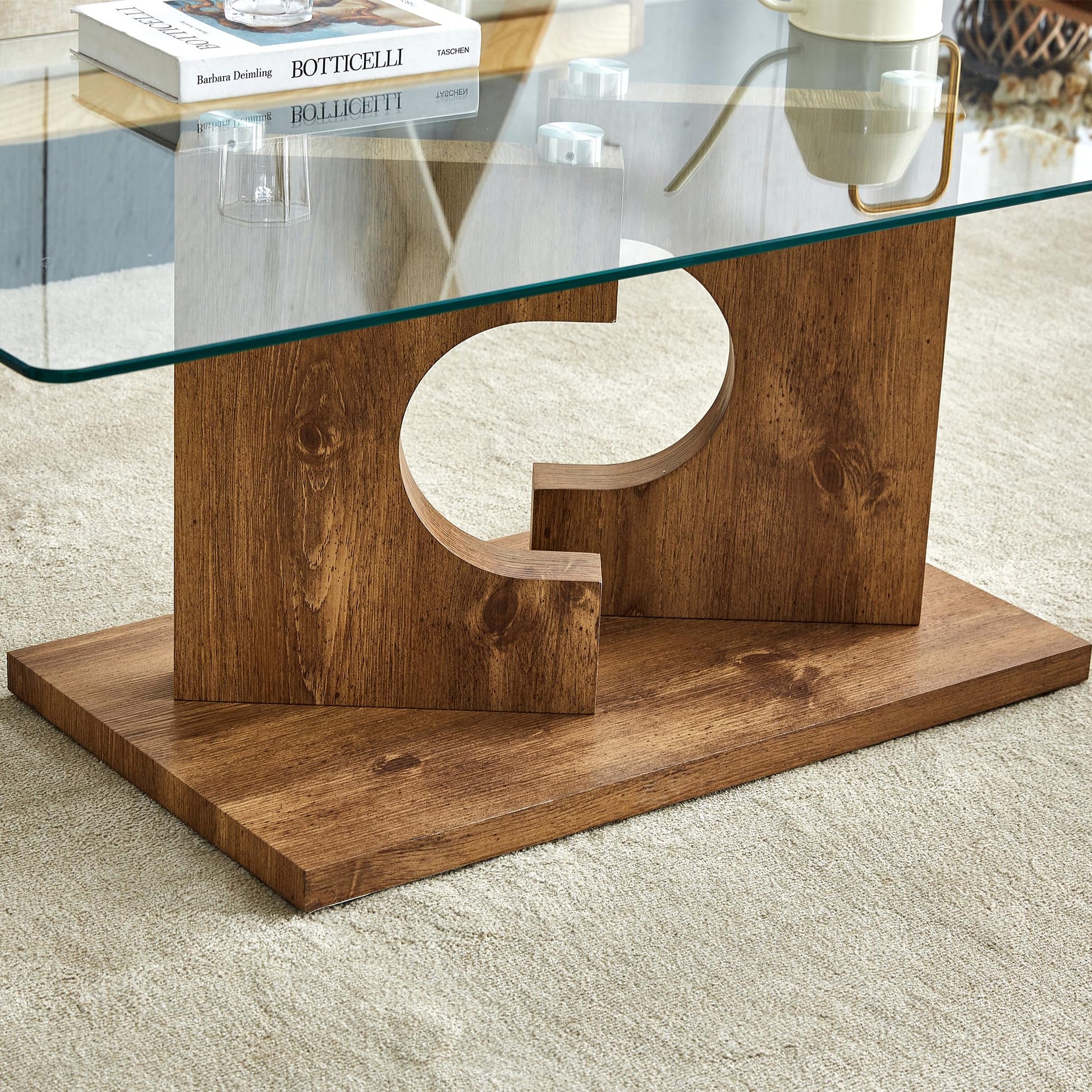 Glass Coffee Table with Marble Desktop, 3-Tier Circle Coffee Table EK HOME FURNITURE