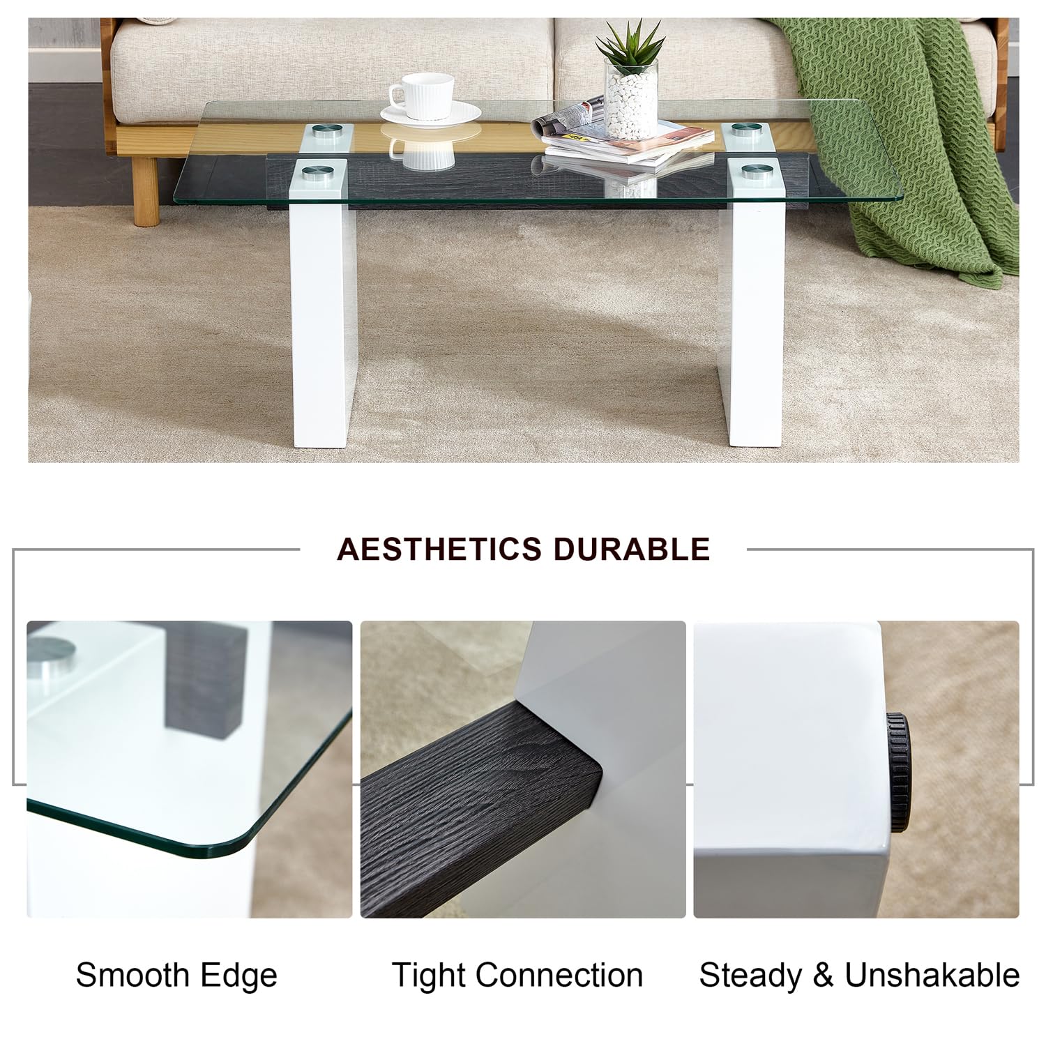 Glass Coffee Table with Marble Desktop, 3-Tier Circle Coffee Table EK HOME FURNITURE