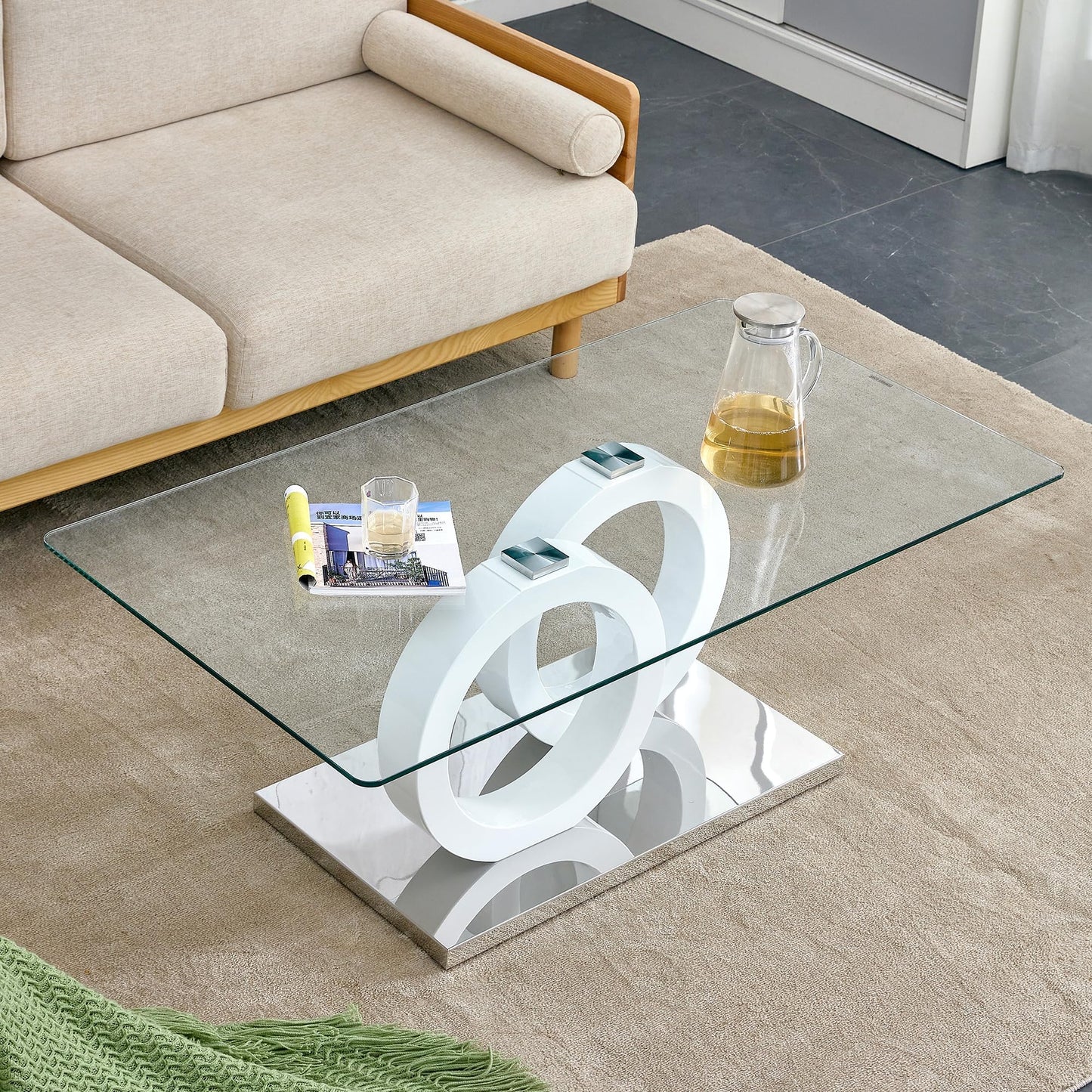 Glass Coffee Table with Marble Desktop, 3-Tier Circle Coffee Table EK HOME FURNITURE