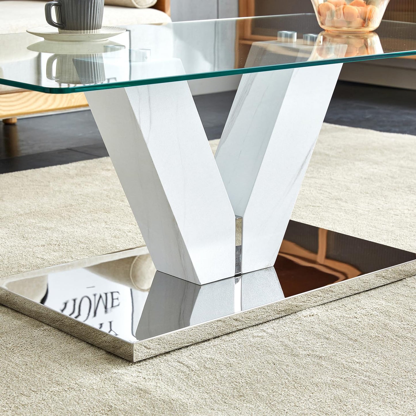 Glass Coffee Table with Marble Desktop, 3-Tier Circle Coffee Table EK HOME FURNITURE