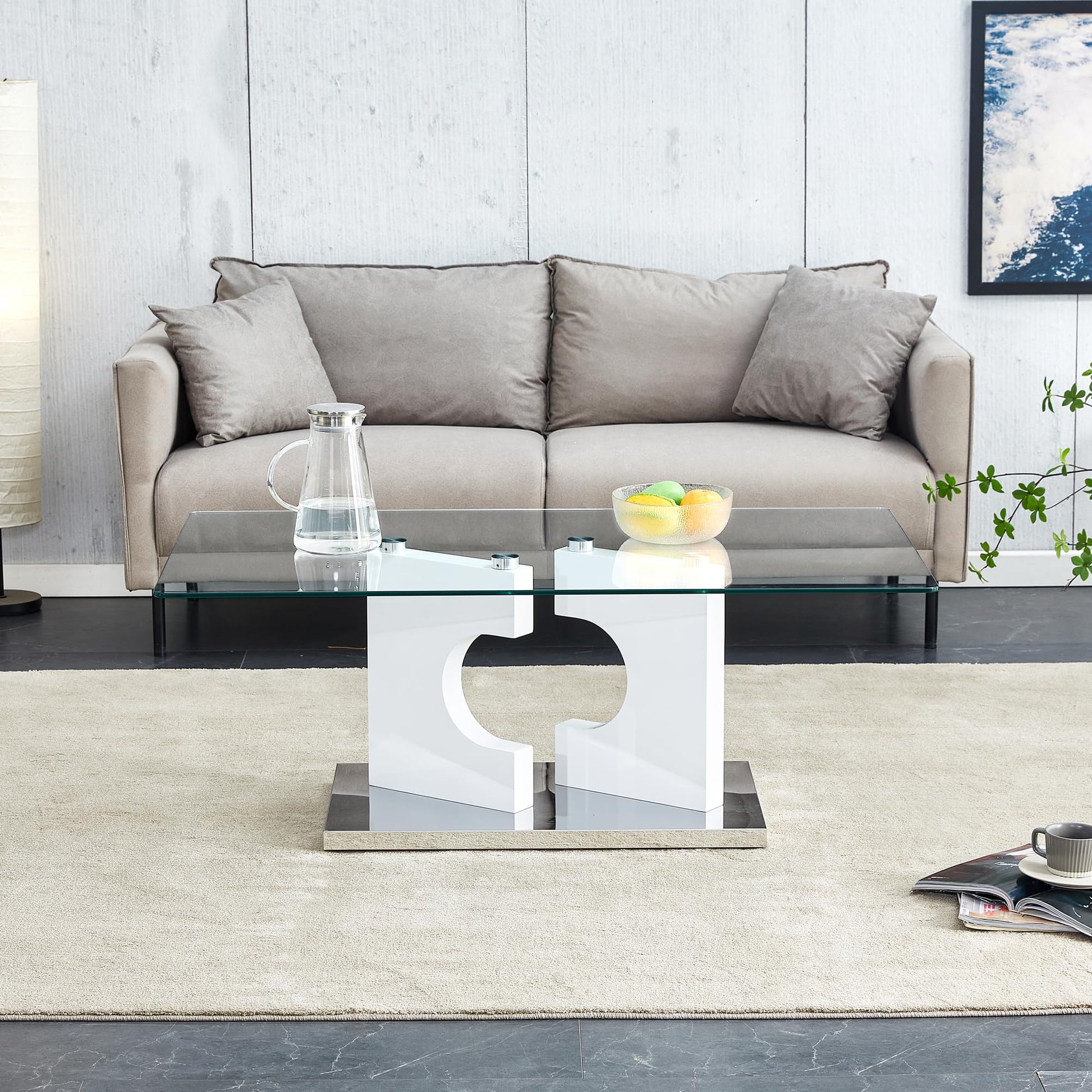 Glass Coffee Table with Marble Desktop, 3-Tier Circle Coffee Table EK HOME FURNITURE