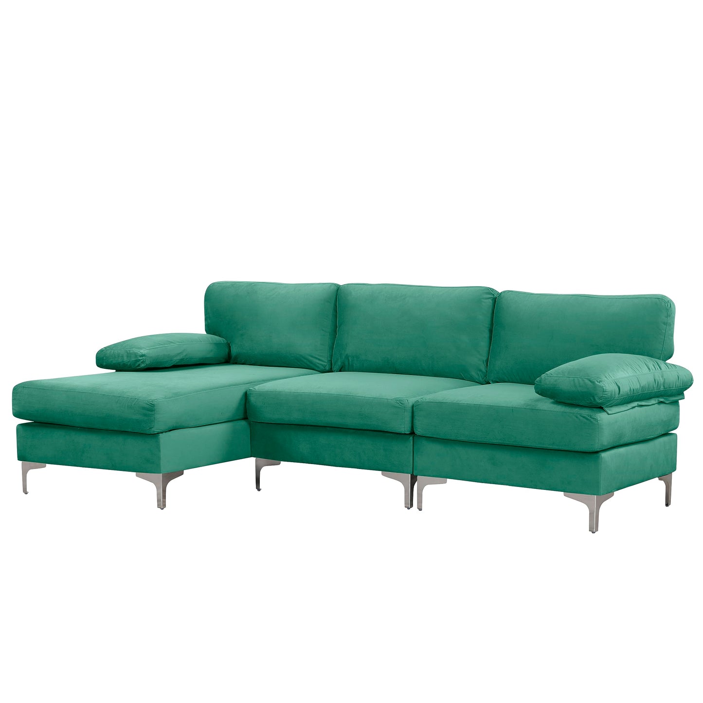 L-Shape Velvet Fabric Sectional Sofa Couch with Extra Wide Chaise EK HOME FURNITURE