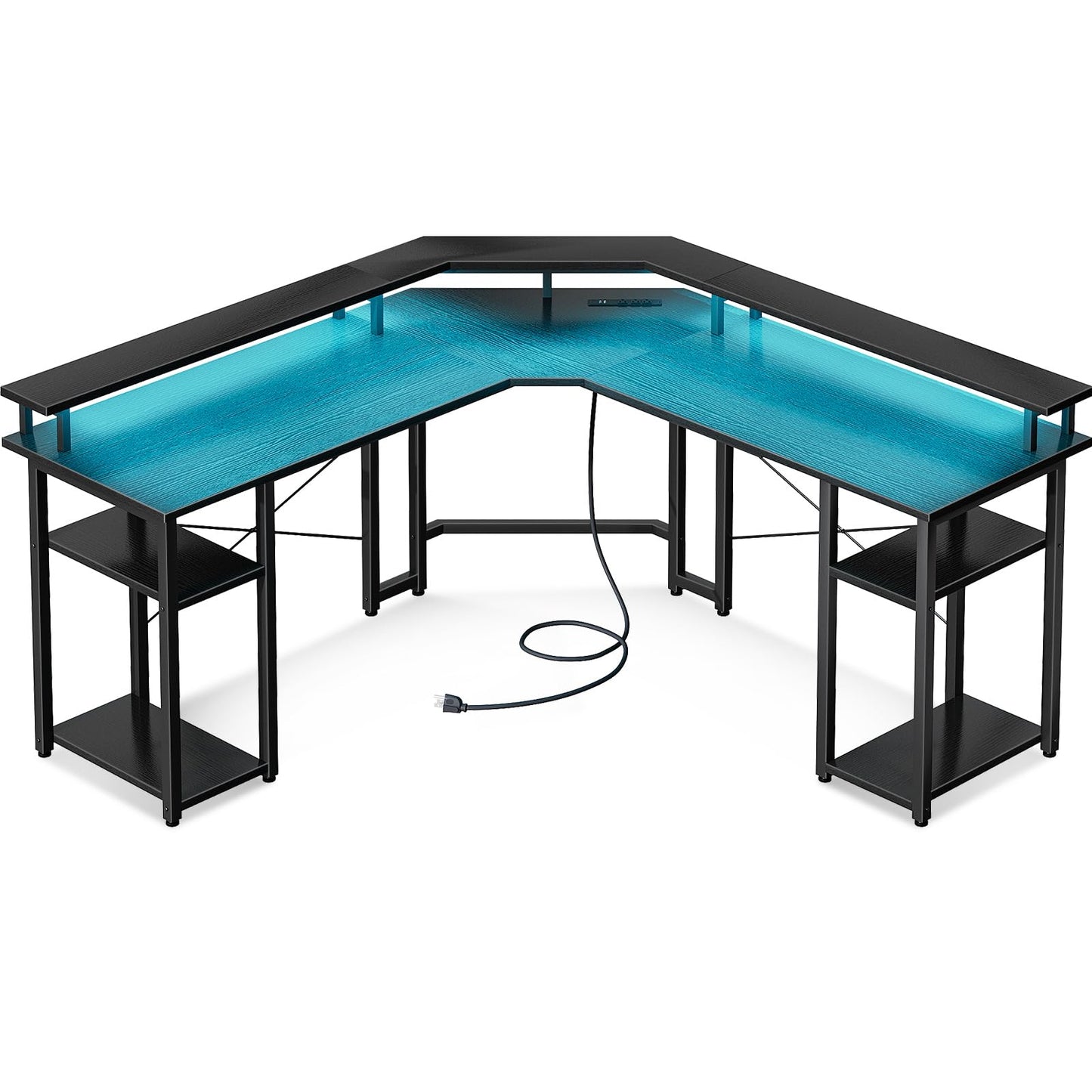 L Shaped Gaming Desk with LED Lights & Power Outlets, Reversible 56" EK HOME FURNITURE