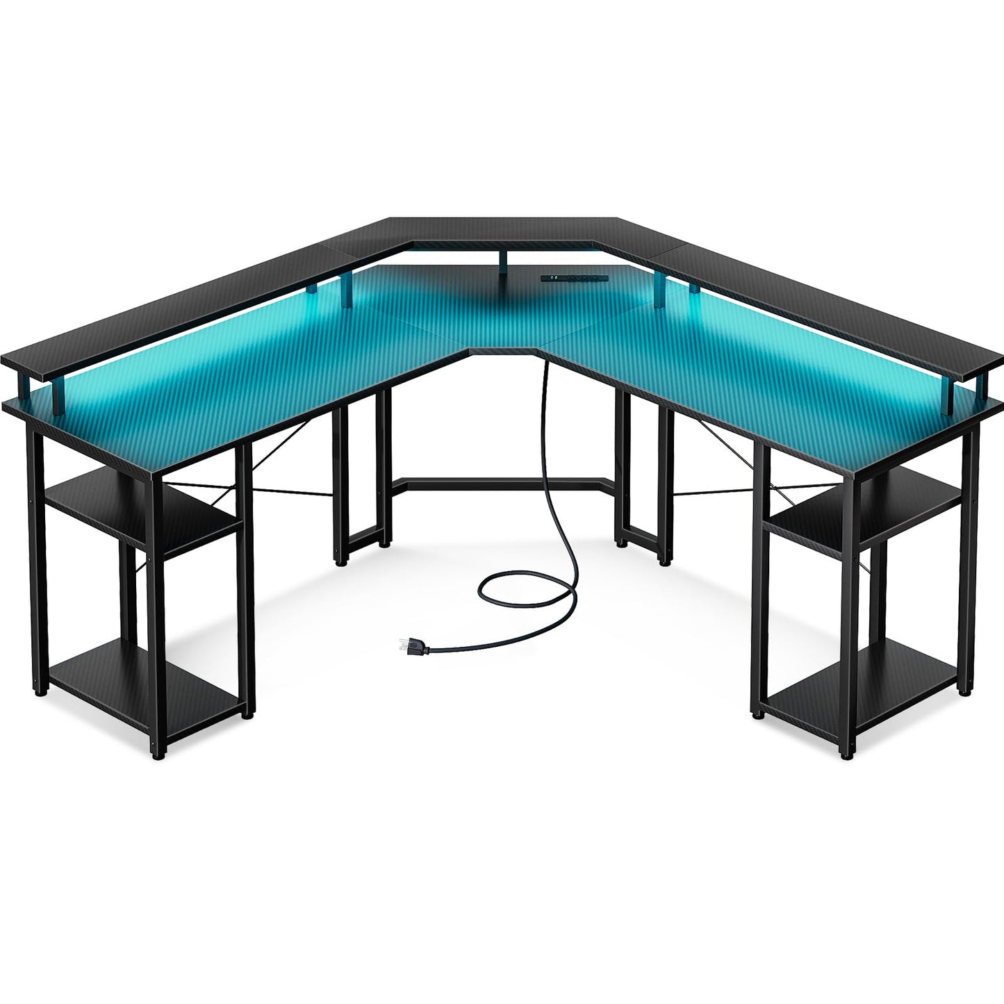 L Shaped Gaming Desk with LED Lights & Power Outlets, Reversible 56" EK HOME FURNITURE