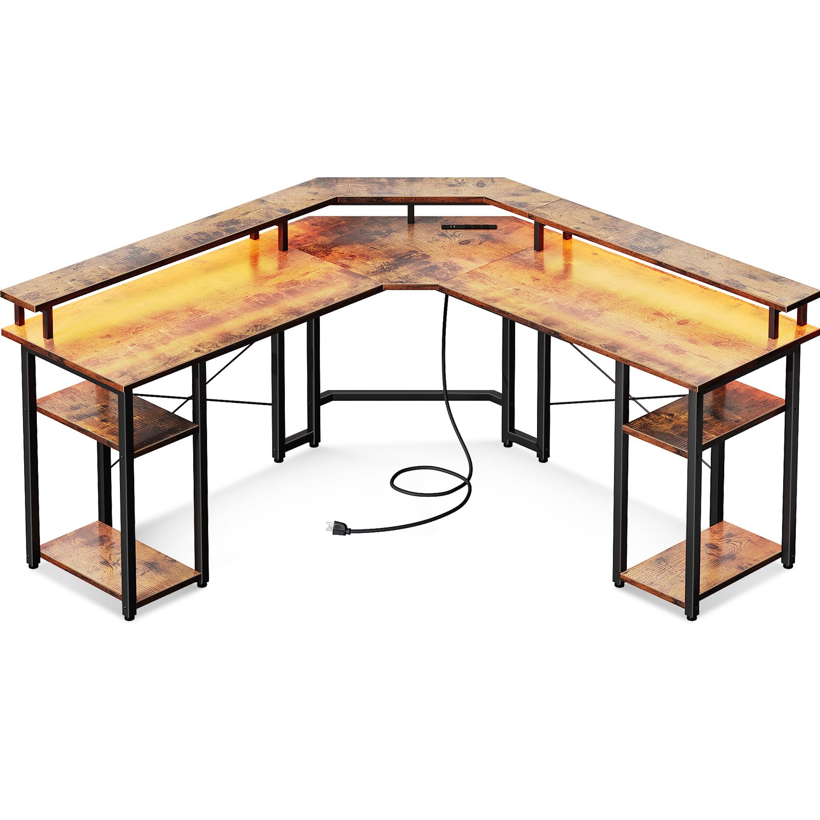 L Shaped Gaming Desk with LED Lights & Power Outlets, Reversible 56" EK HOME FURNITURE