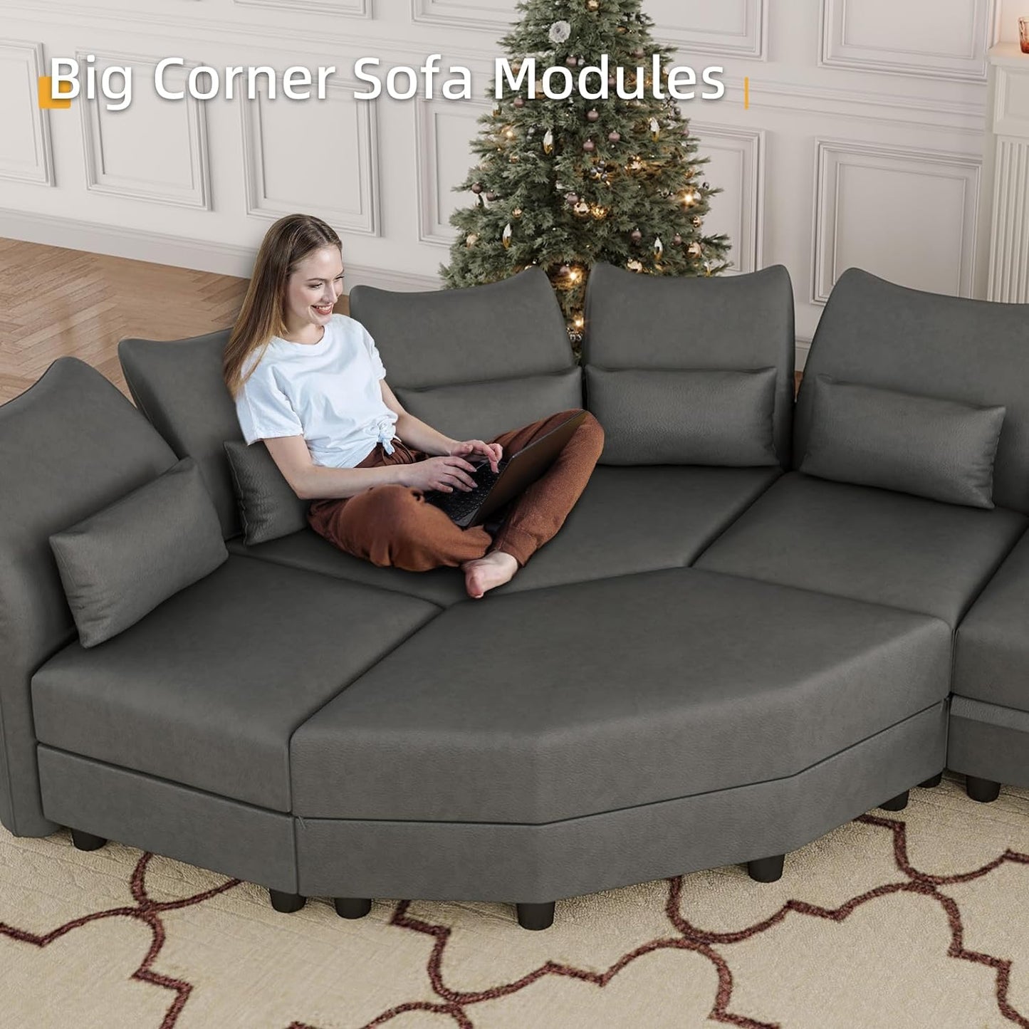 Leather Modular Sectional Sofa, Oversized 10-Seater U Shaped Sectional EK HOME FURNITURE