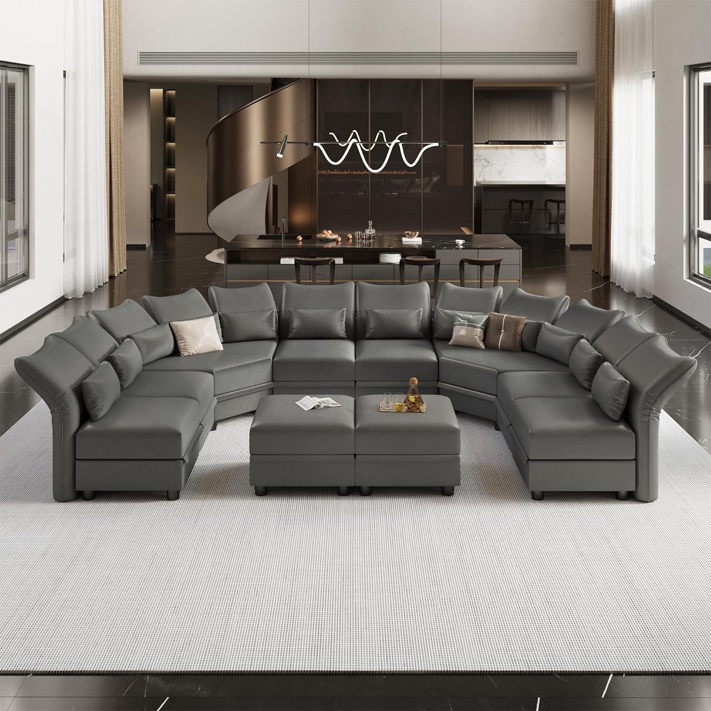 Leather Modular Sectional Sofa, Oversized 10-Seater U Shaped Sectional EK HOME FURNITURE