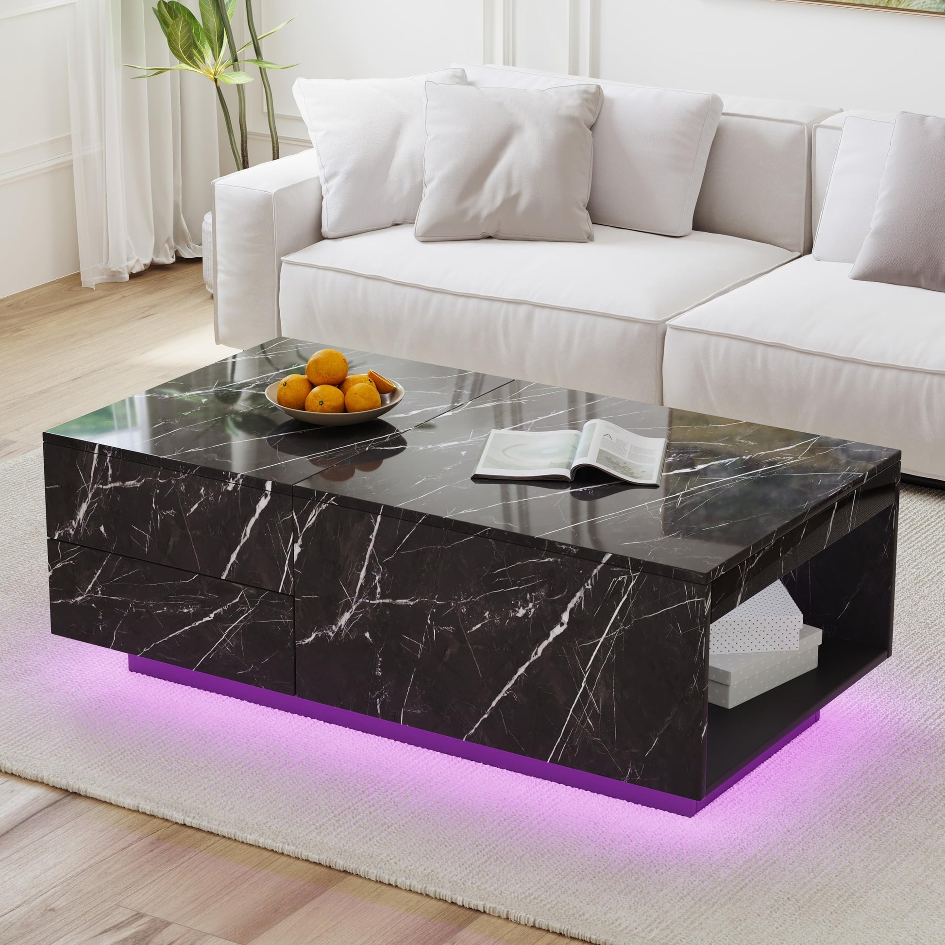 Lift Top coffee tables for living room, 43" LED Wooden Center Tables with Storage Shelf EK HOME FURNITURE