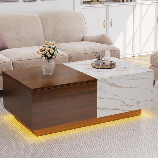 Lift Top coffee tables for living room, 43" LED Wooden Center Tables with Storage Shelf EK HOME FURNITURE