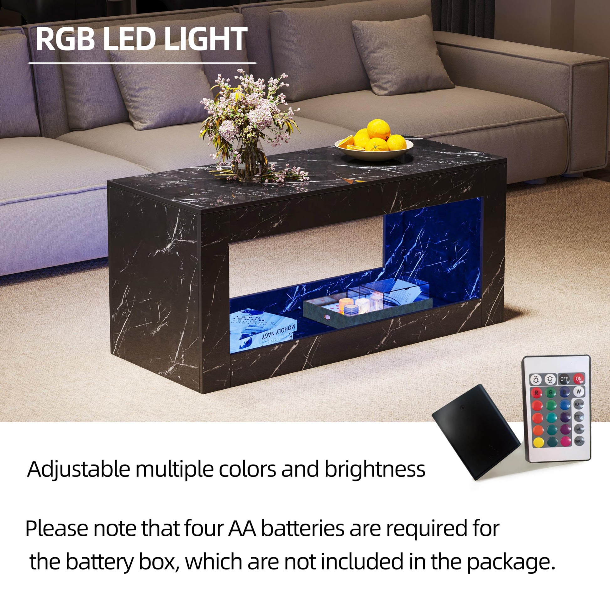 Lift Top coffee tables for living room, 43" LED Wooden Center Tables with Storage Shelf EK HOME FURNITURE