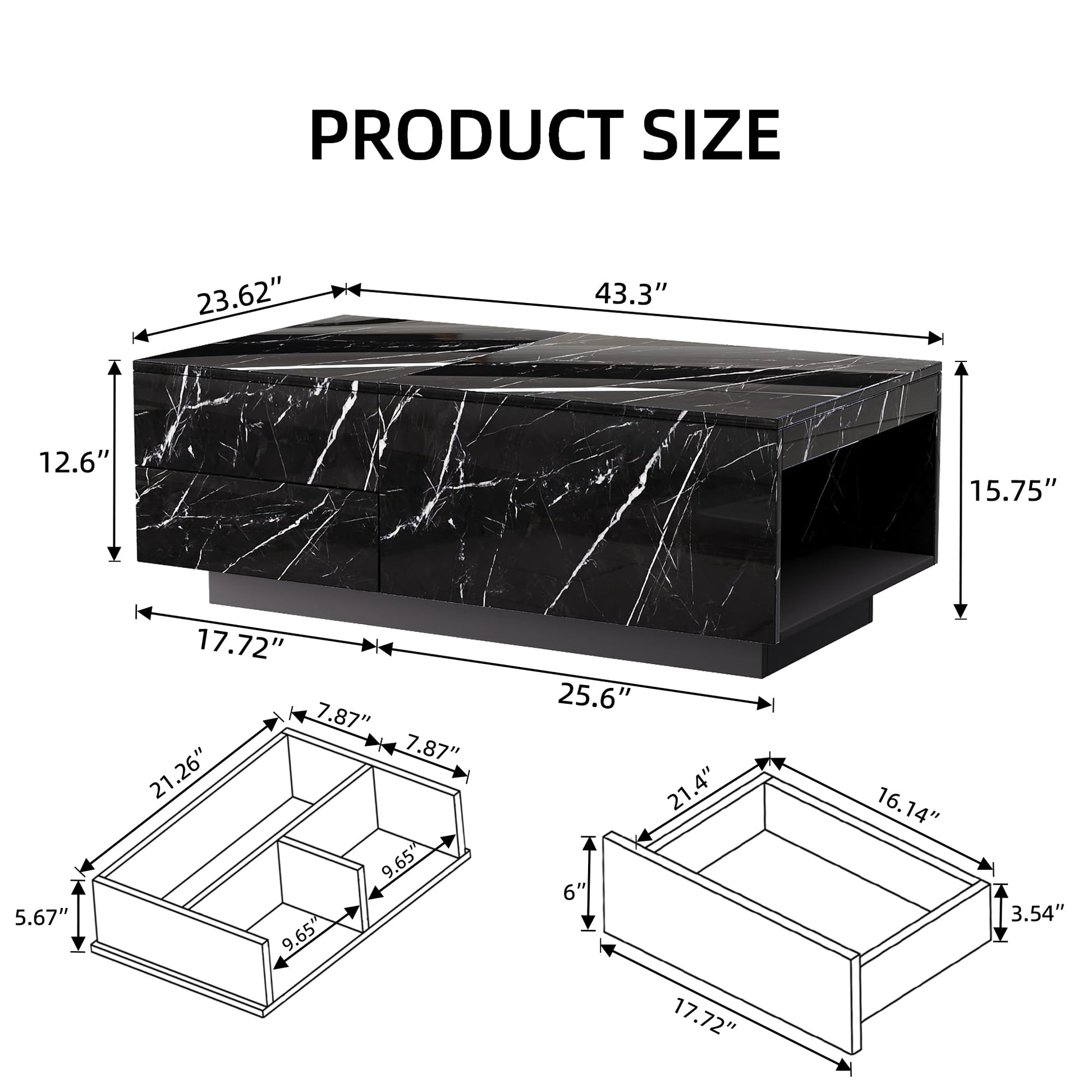 Lift Top coffee tables for living room, 43" LED Wooden Center Tables with Storage Shelf EK HOME FURNITURE