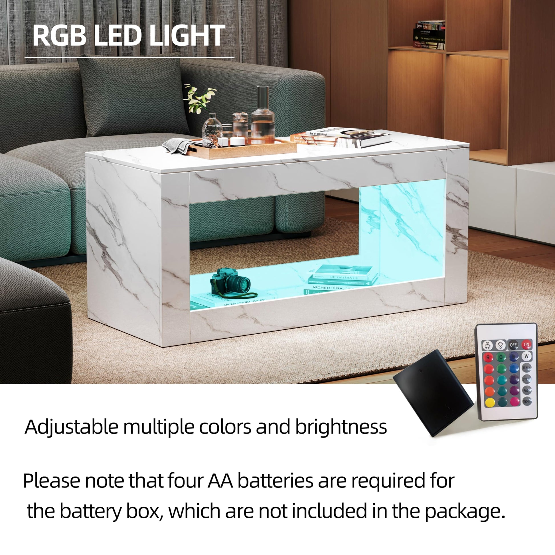 Lift Top coffee tables for living room, 43" LED Wooden Center Tables with Storage Shelf EK HOME FURNITURE