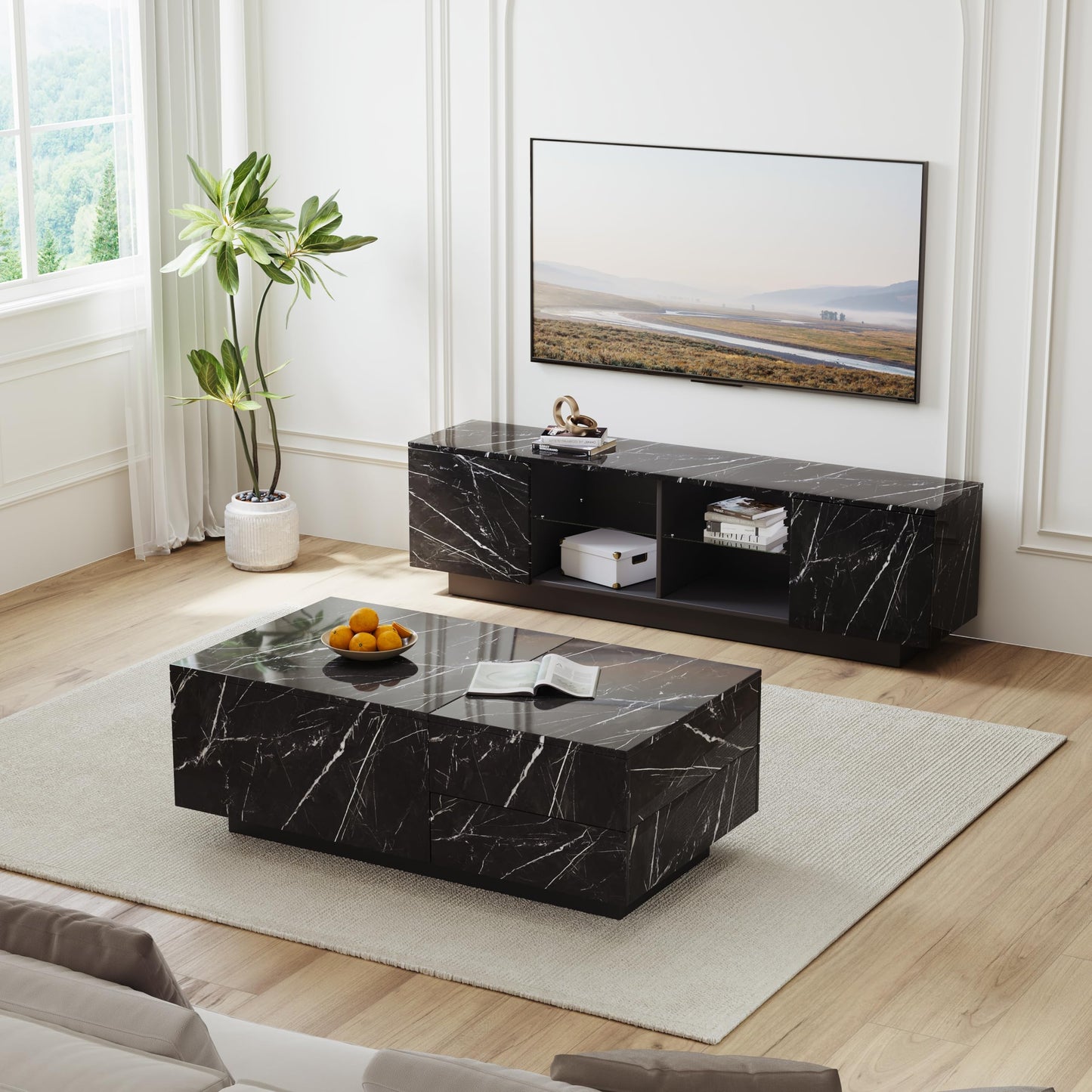 Lift Top coffee tables for living room, 43" LED Wooden Center Tables with Storage Shelf EK HOME FURNITURE