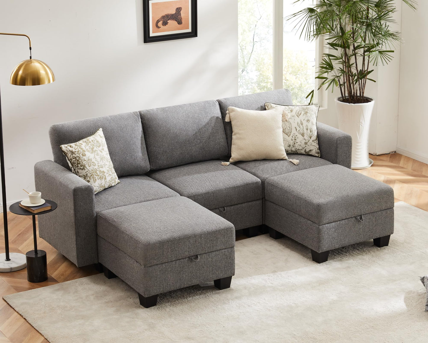 Luxury Modular Sectional Sofa w/Storage Seat, 118" U Shaped with Reversible Chaise EK HOME FURNITURE