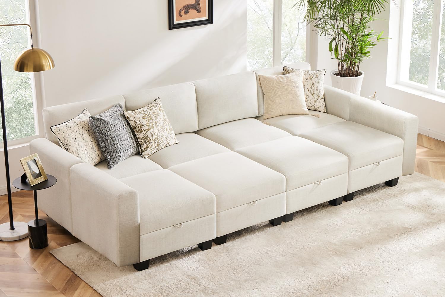 Luxury Modular Sectional Sofa w/Storage Seat, 118" U Shaped with Reversible Chaise EK HOME FURNITURE