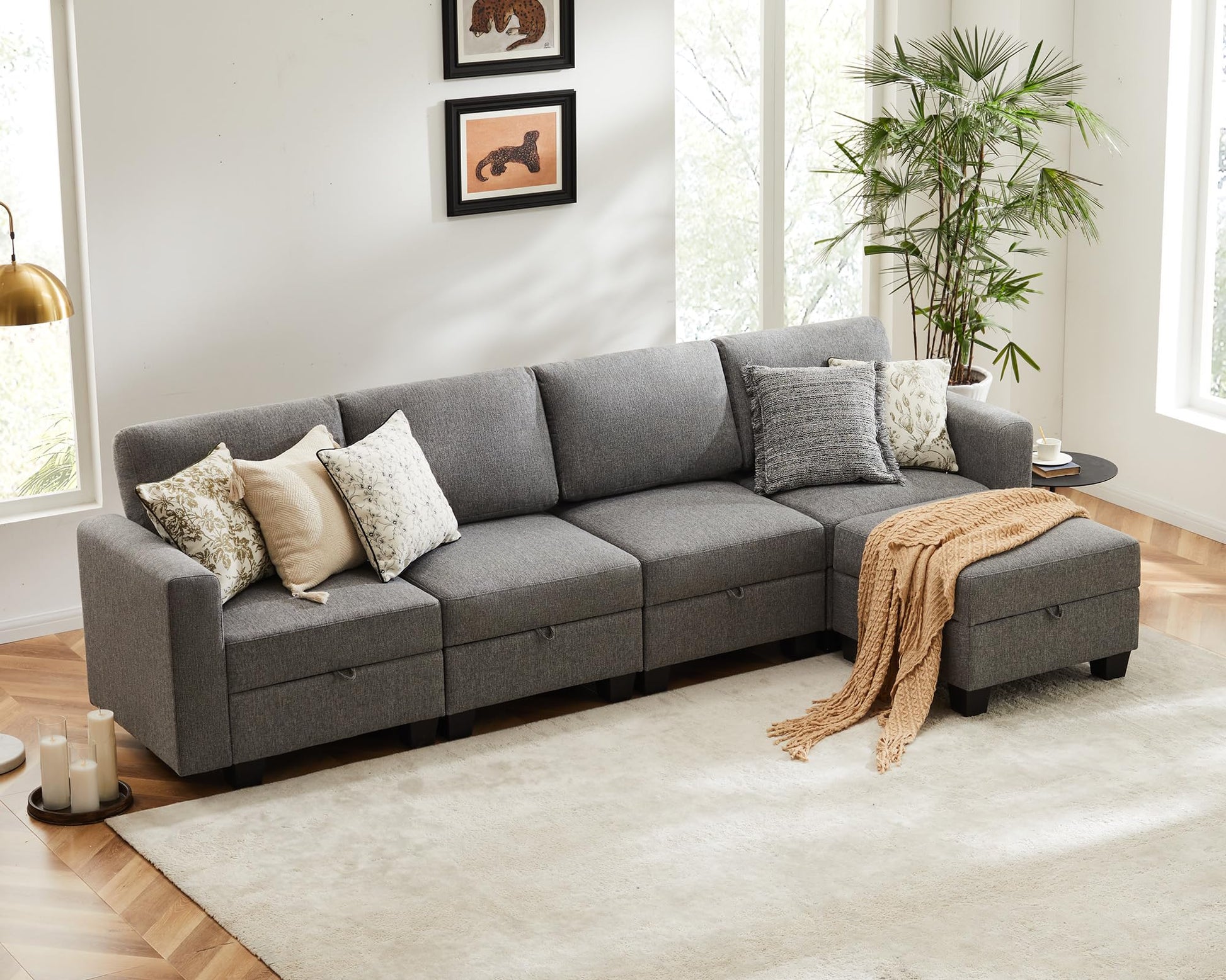 Luxury Modular Sectional Sofa w/Storage Seat, 118" U Shaped with Reversible Chaise EK HOME FURNITURE