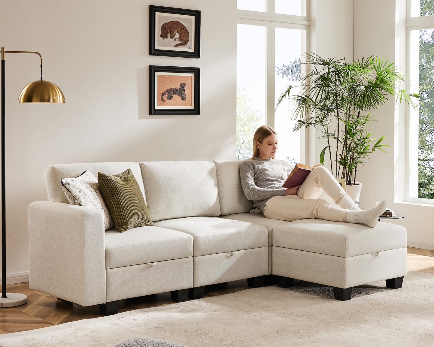 Luxury Modular Sectional Sofa w/Storage Seat, 118" U Shaped with Reversible Chaise EK HOME FURNITURE