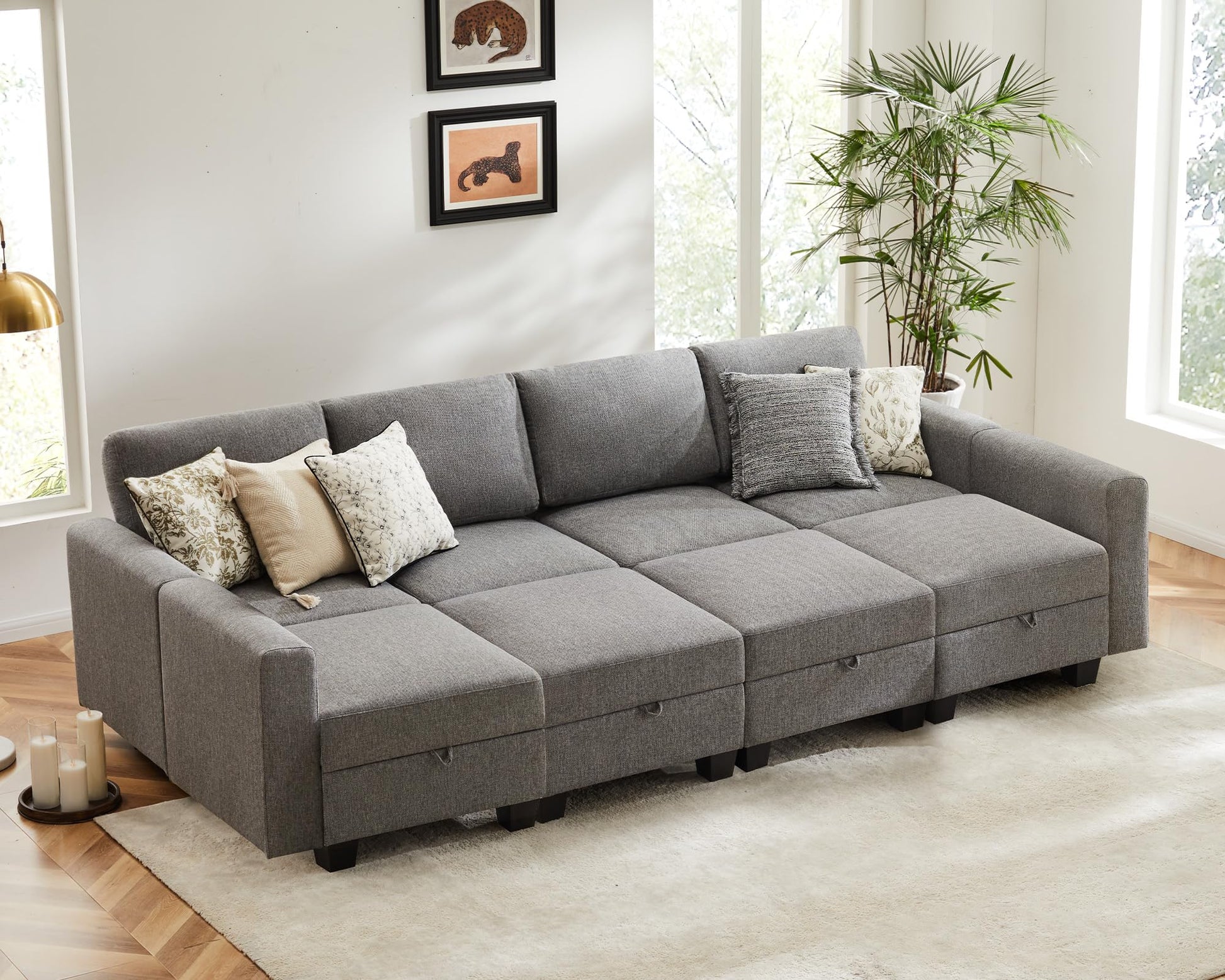 Luxury Modular Sectional Sofa w/Storage Seat, 118" U Shaped with Reversible Chaise EK HOME FURNITURE