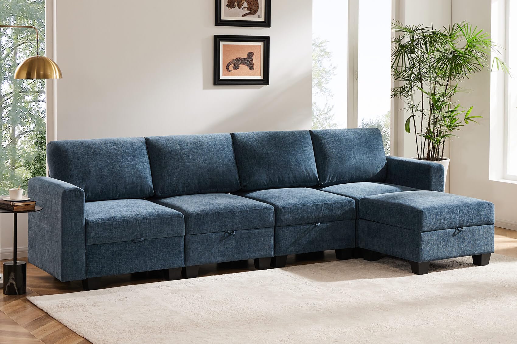 Luxury Modular Sectional Sofa w/Storage Seat, 118" U Shaped with Reversible Chaise EK HOME FURNITURE