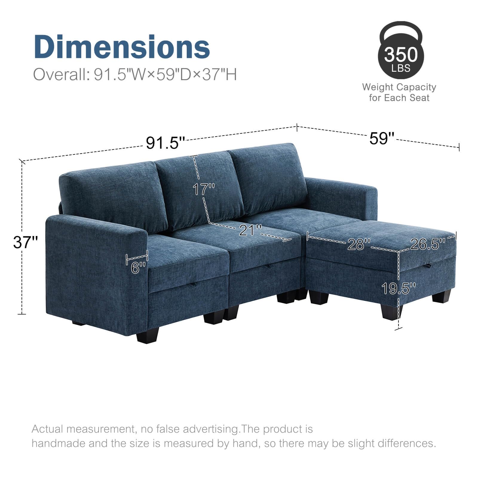 Luxury Modular Sectional Sofa w/Storage Seat, 118" U Shaped with Reversible Chaise EK HOME FURNITURE