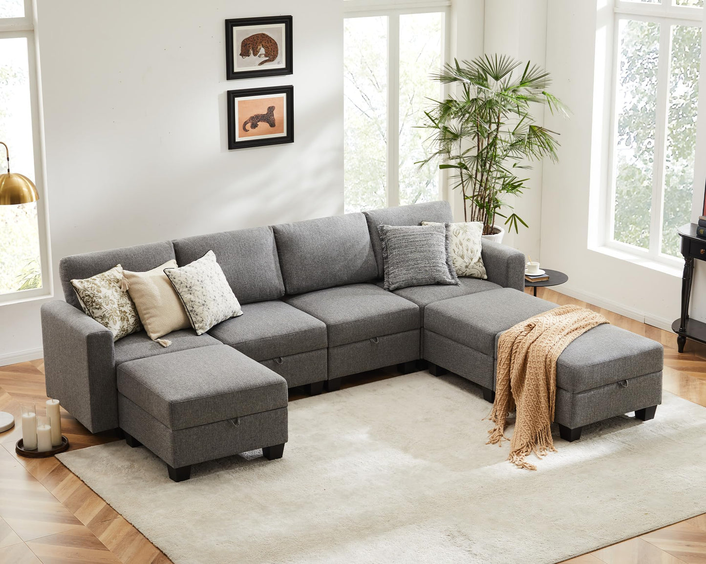 Luxury Modular Sectional Sofa w/Storage Seat, 118" U Shaped with Reversible Chaise EK HOME FURNITURE