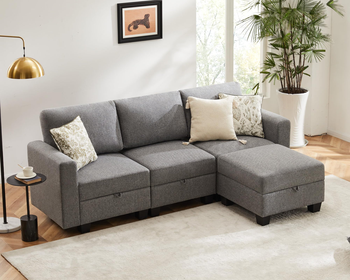 Luxury Modular Sectional Sofa w/Storage Seat, 118" U Shaped with Reversible Chaise EK HOME FURNITURE