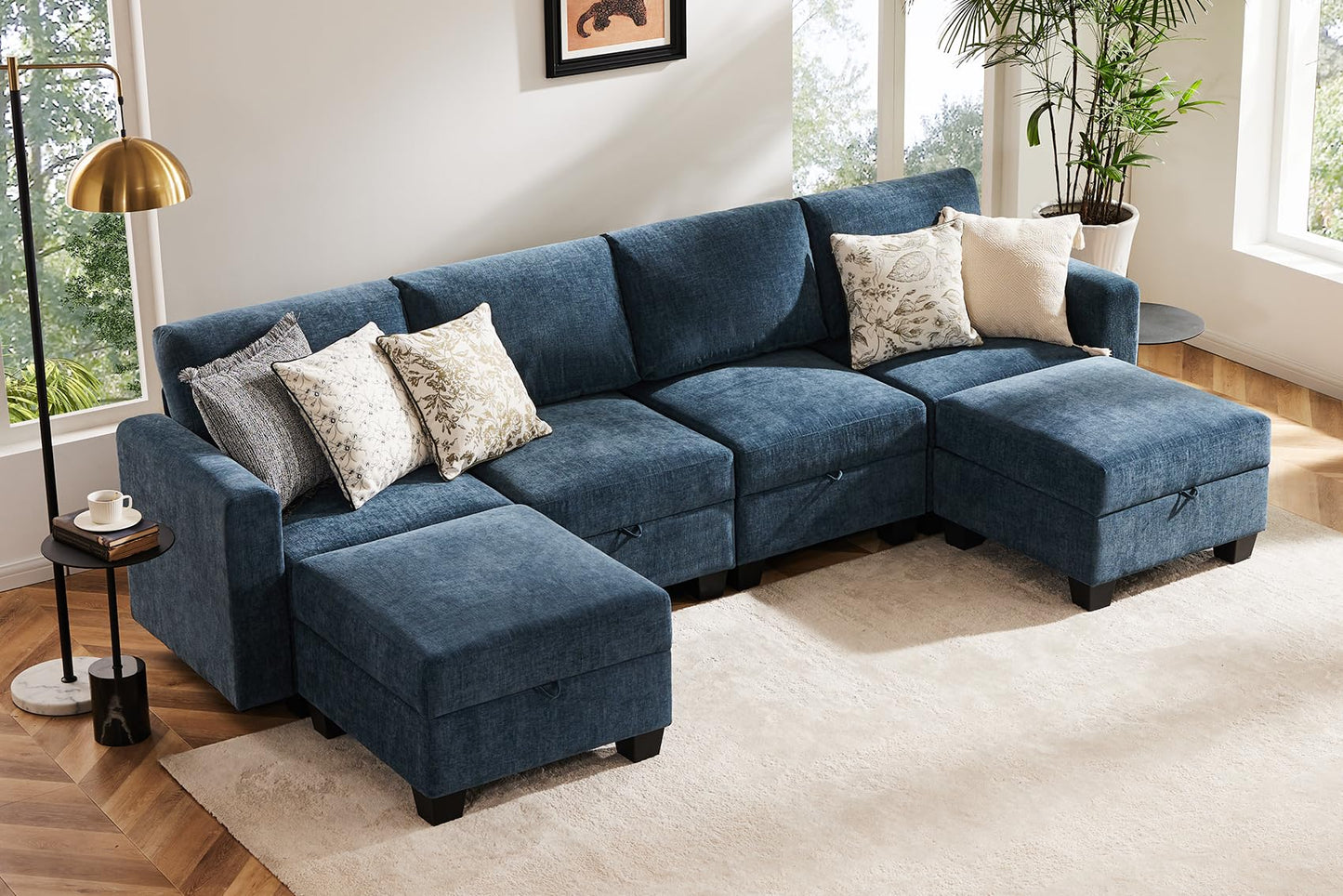 Luxury Modular Sectional Sofa w/Storage Seat, 118" U Shaped with Reversible Chaise EK HOME FURNITURE