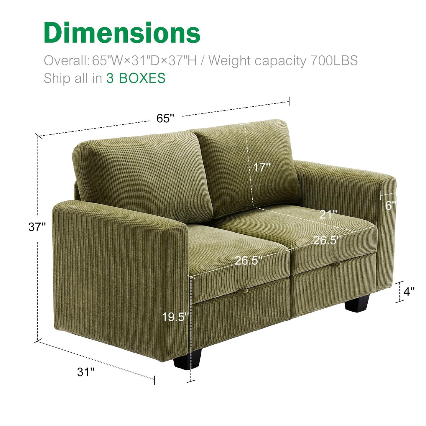 Luxury Modular Sectional Sofa w/Storage Seat, 118" U Shaped with Reversible Chaise EK HOME FURNITURE