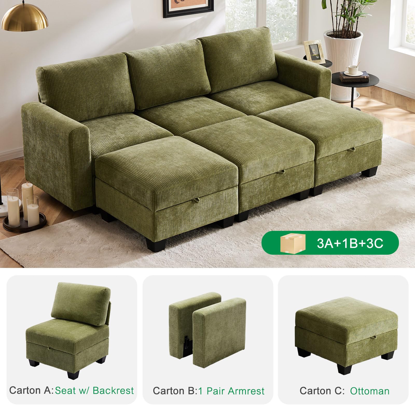 Luxury Modular Sectional Sofa w/Storage Seat, 118" U Shaped with Reversible Chaise EK HOME FURNITURE