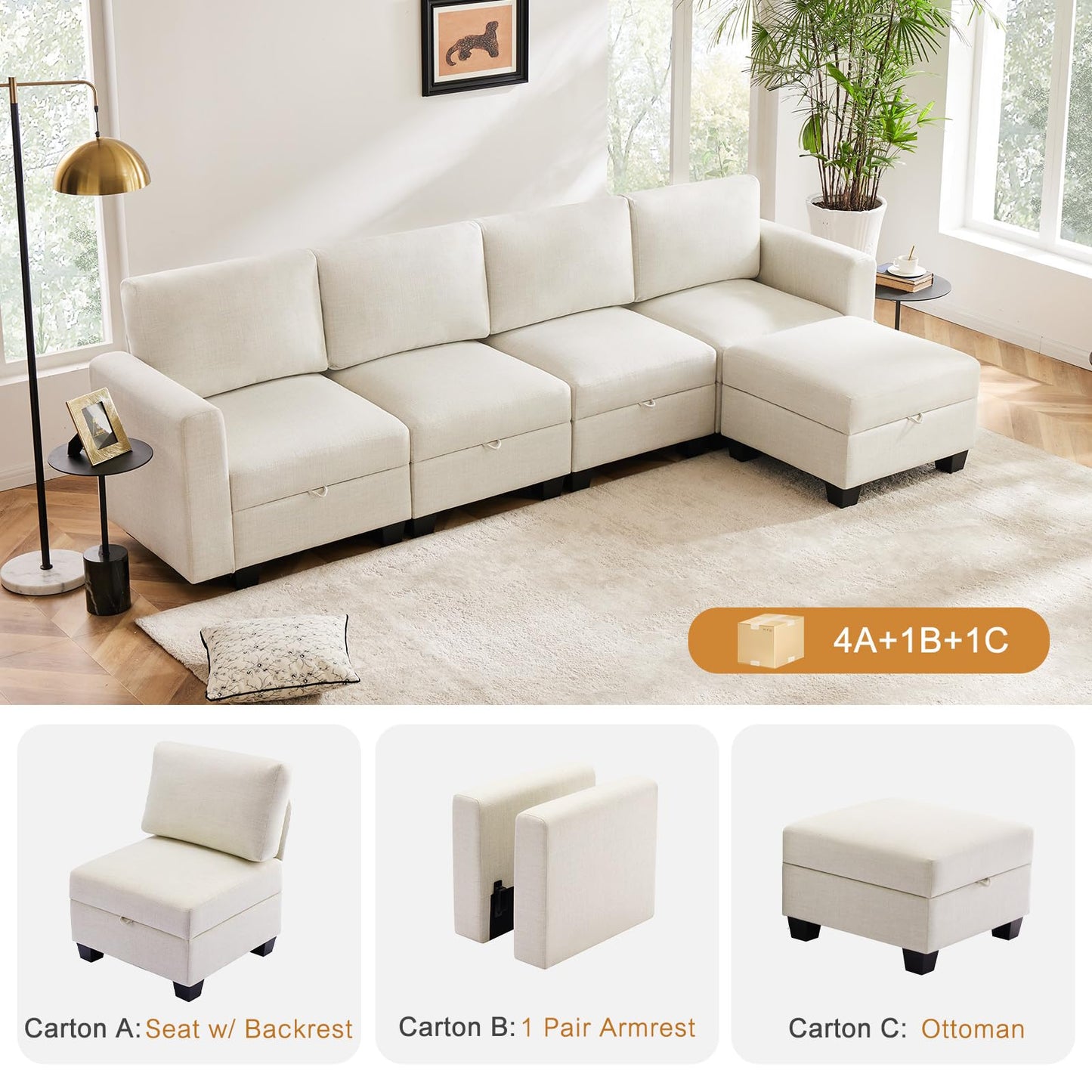 Luxury Modular Sectional Sofa w/Storage Seat, 118" U Shaped with Reversible Chaise EK HOME FURNITURE