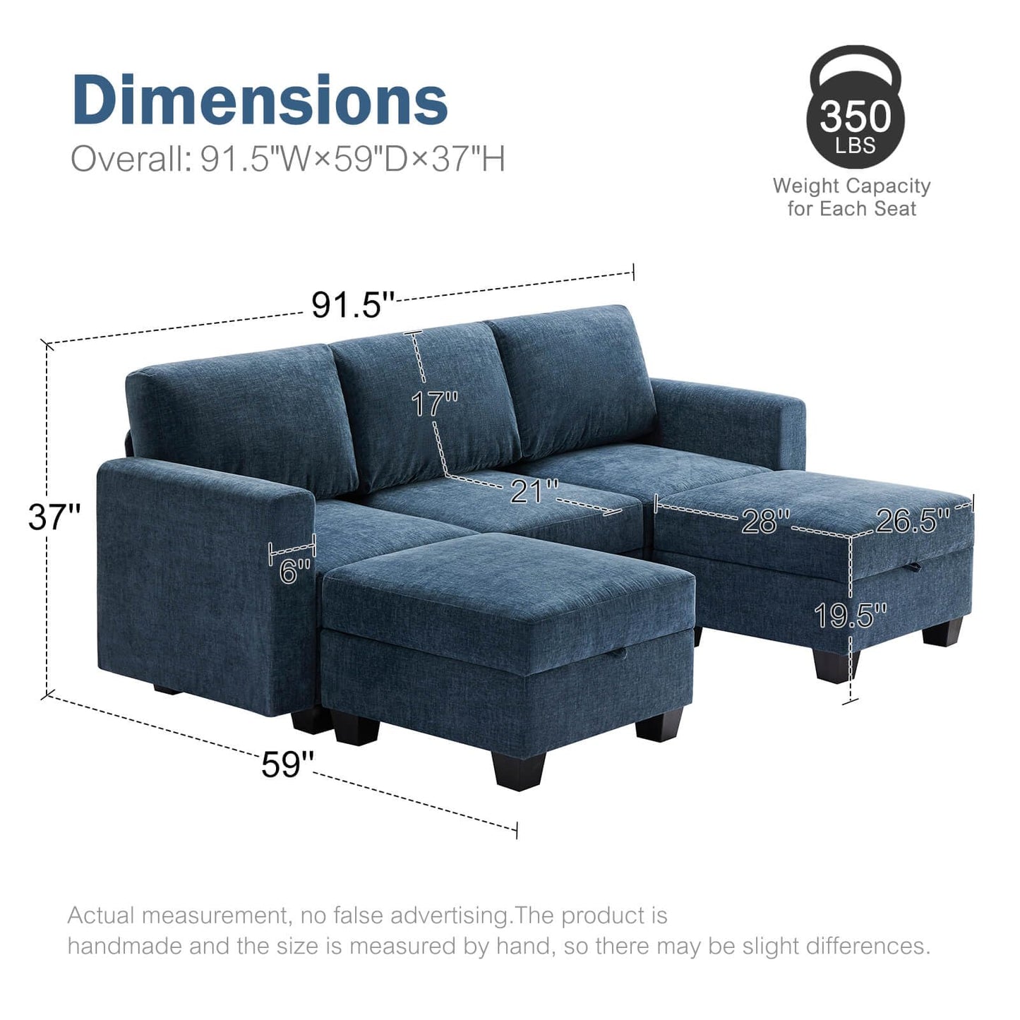 Luxury Modular Sectional Sofa w/Storage Seat, 118" U Shaped with Reversible Chaise EK HOME FURNITURE